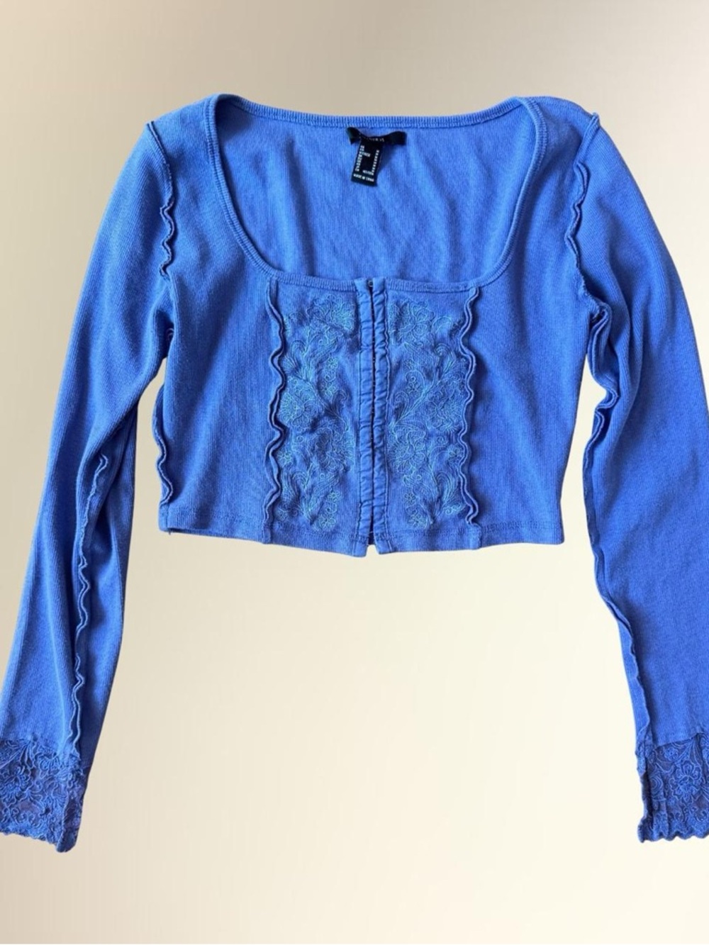 Forever 21 Periwinkle Blue Cropped Scoop Neck Hook & Eye Front Top
